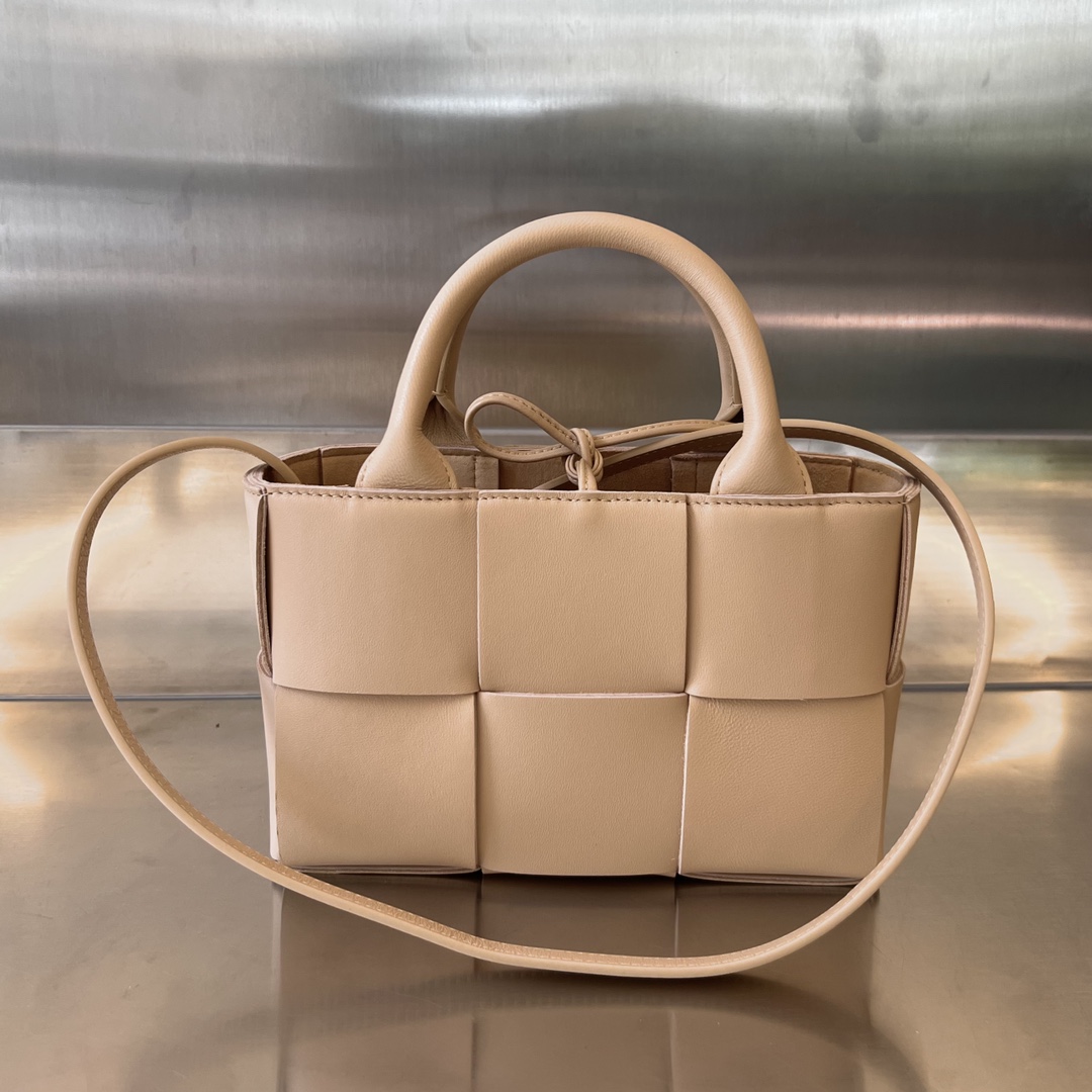 Micro Candy Arco Intreccio Leather Tote Bag Apricot